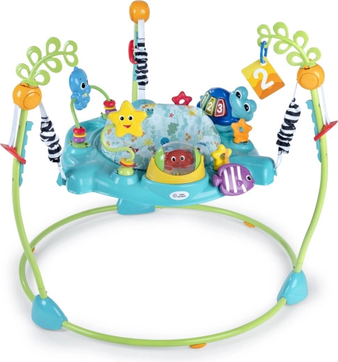 Salteluță de sărit și centru de activități 2‑în‑1 Curiosity Cove de la BABY EINSTEIN, 6–12 luni