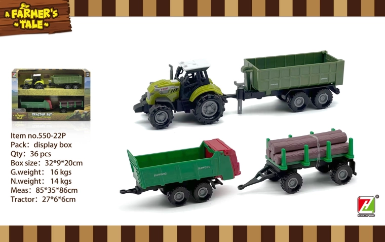 Tractor cu lumini, sunete și remorci la scara 1:48