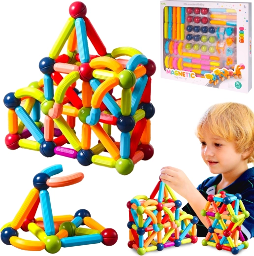 Set de construcție magnetică 3D, 80 de piese