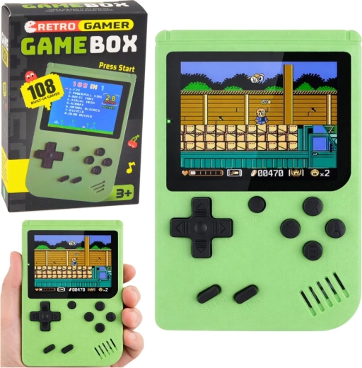 Consolă portabilă retro cu ecran LCD, 108 jocuri, verde