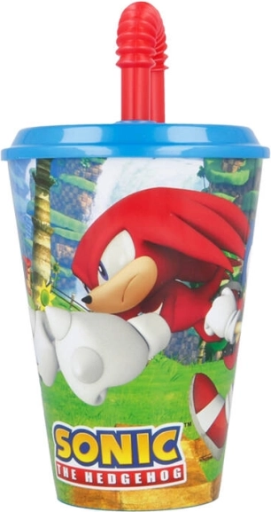 Căniță pentru copii pentru apă cu pai STOR 40530 430 ml Ariciul Sonic (albastru și roșu)