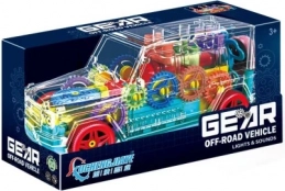 Mașină off-road transparentă cu angrenaje și efecte luminoase