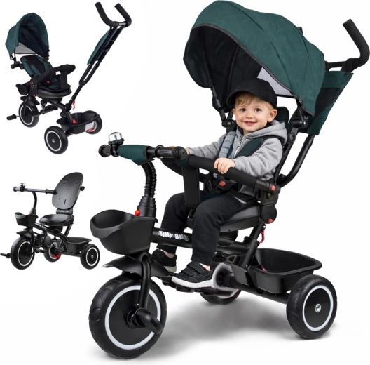 Tricicletă pentru copii 3‑în‑1 cu baldachin TINY BIKE – Albastru