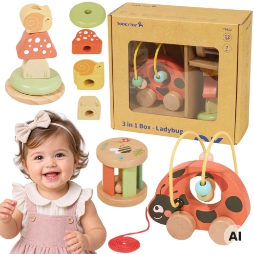 Set educativ din lemn buburuză 3 în 1 (8 piese) TOOKY TOY