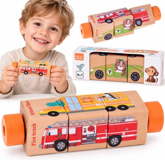 Puzzle rotativ din lemn cu vehicule