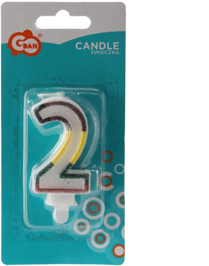 Lumânare aniversară decorativă numărul 2 cu brocart, albă