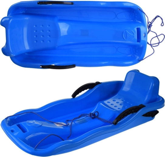 Sanie din plastic pentru zăpadă, cu șnur și frâne, roz – albastru