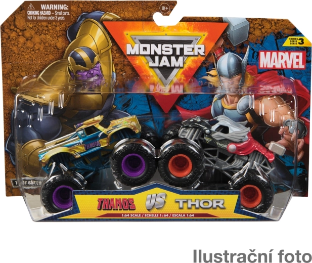 Monster Jam Marvel 1:64 – set de 2 camioane monstru din metal