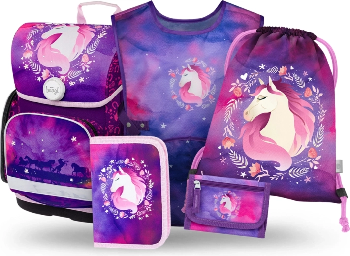 Baagl set școlar 5 piese Ergo Cal – ghiozdan, penar, sac pentru încălțăminte, șorț și portofel