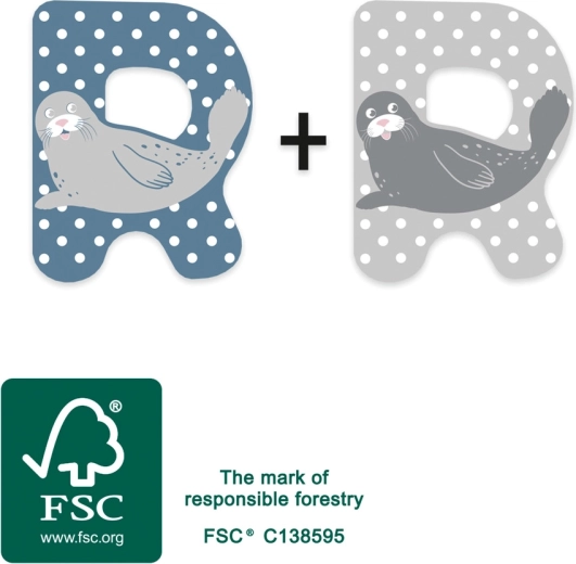 small foot Literă din lemn R cu focă - 1 bucată