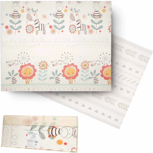 Saltea educațională din spumă, pliabilă și dublă față 180 × 200 cm cu animăluțe