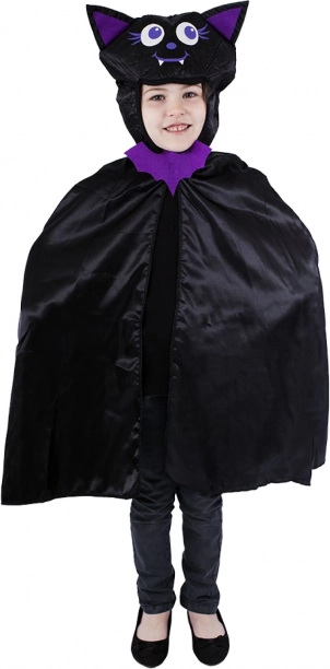 Pelerină pentru copii, liliac cu glugă, negru‑mov, mărime universală