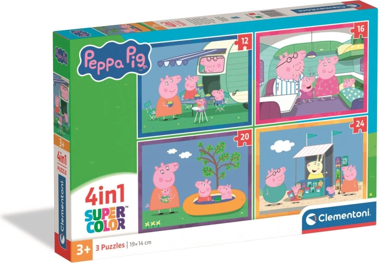 Puzzle CLEMENTONI Peppa Pig 4-în-1 – călătorii (12, 16, 20, 24 piese)