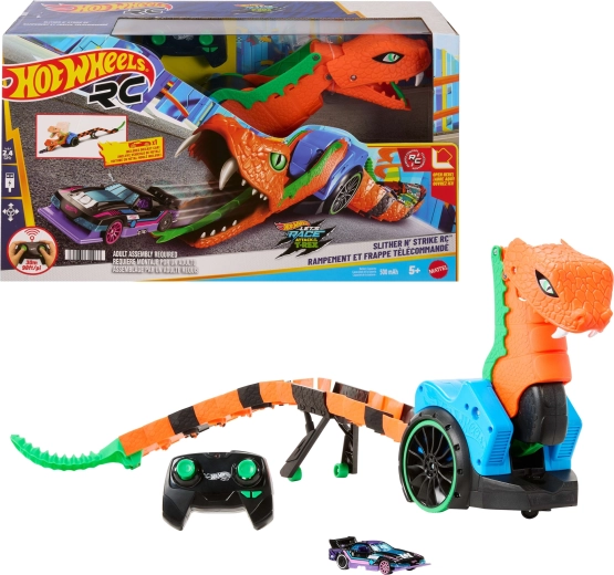 Hot Wheels RC șarpe mecanic Slither n' Strike cu lansator de mașinuțe și mașinuță 1:64