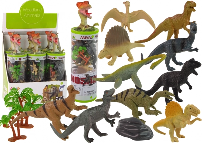 Set de figurine dinozauri în tub cu accesorii – 12 buc.
