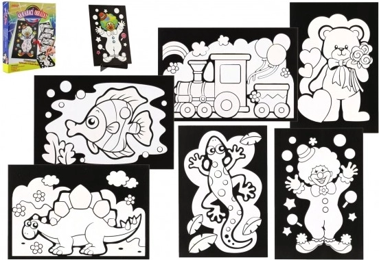 Imagine de zgâriat 6 bucăți colorate + 6 suporturi în cutie 19x22x6,5 cm