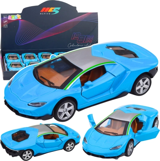 Mașină sport metalică 1:32 cu mecanism pull-back, lumini și sunete – albastră