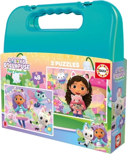 Puzzle Educa în valiză Casa magică a lui Gabby 2x48 de piese