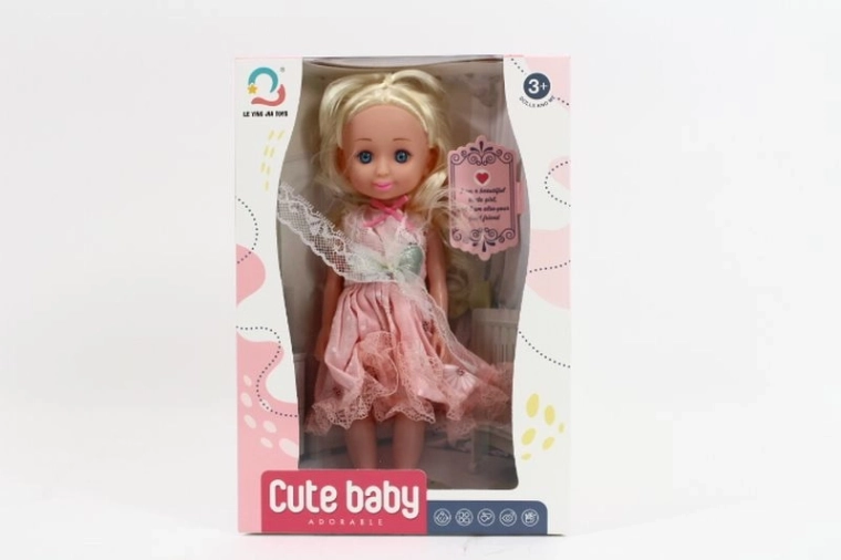Păpușă 27 cm în rochie roz