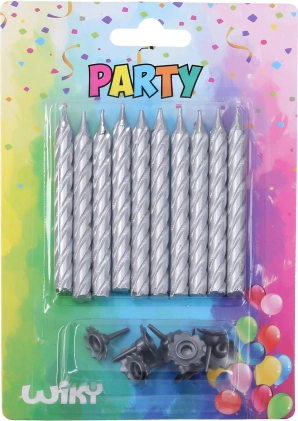 Set de lumânări cu suporturi, argintiu, 10 + 10 bucăți