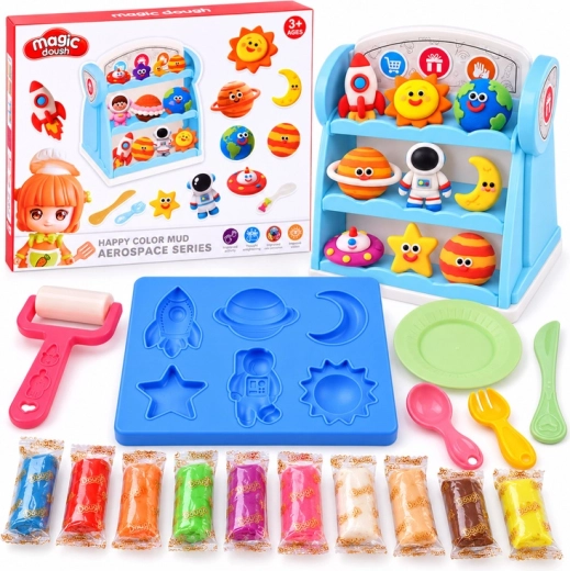 Set creativ cu plastilină, tematica spațiului, 10 culori
