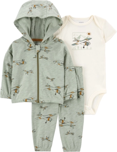 Carter’s set 3 piese pentru băieți cu hanorac cu avion, body și pantaloni, verde (măr. 56)