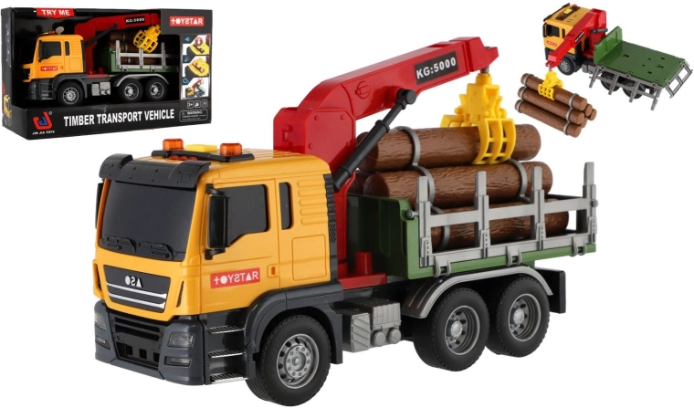 Camion cu lemne, macara, lumini și sunete, 26 cm
