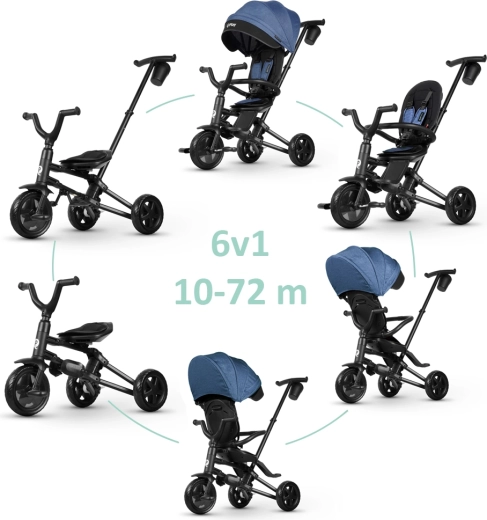 Tricicletă pliabilă pentru copii Qplay Nova Niello Blue 10–72 luni