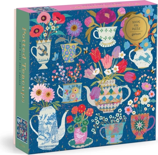 Puzzle cu folie Galison Victoria Ball – cești cu flori, 500 piese