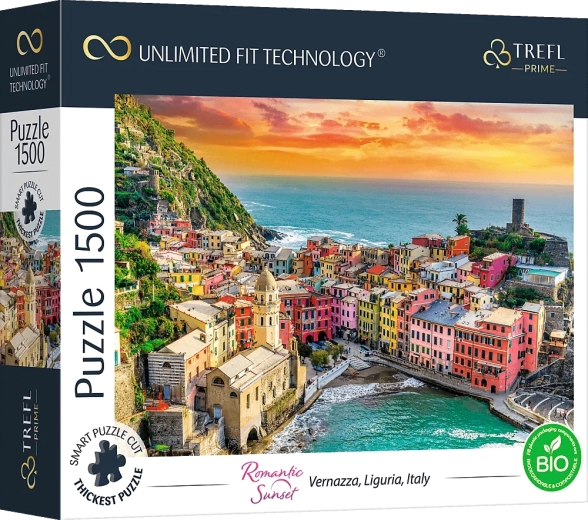 Puzzle TREFL Apus de soare romantic: Vernazza, Liguria, Italia 1500 piese