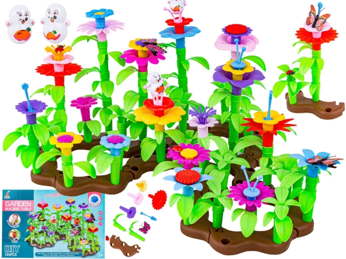 Set de construcție grădină cu flori – set pentru construirea unei compoziții florale din 130 de piese
