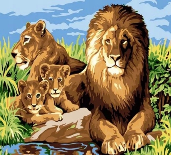 NORIMPEX Pictură pe numere Familia de lei 40 × 50 cm