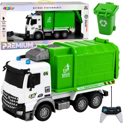 Mașină de gunoi RC controlată de la distanță, cu lumini și coș 1:14