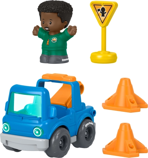 Fisher-Price Little People set serviciu de tractare cu mașinuță, figurină și accesorii