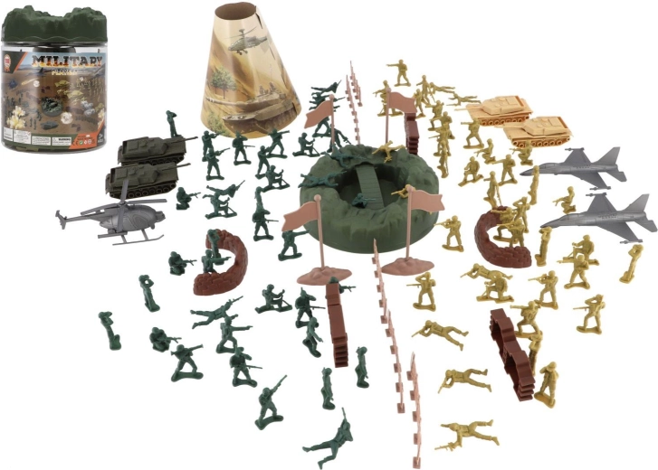 set militar soldăței 110 buc în cutie de plastic