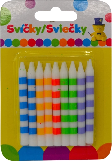 Lumânări de aniversare colorate cu dungi, 18 buc