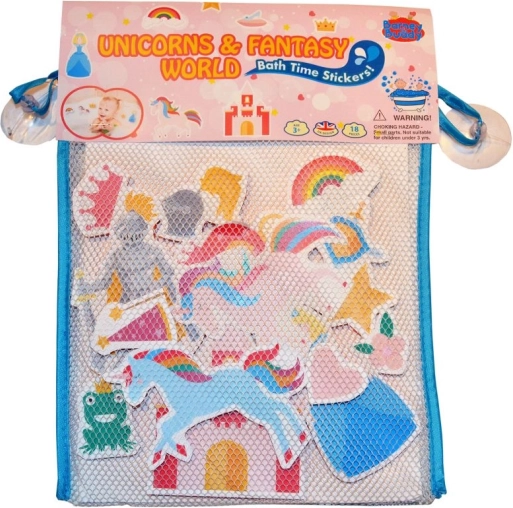 Autocolante de baie din spumă cu unicorni, cu plasă de depozitare