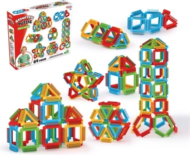 Set de construcție puzzle geometric 64 piese