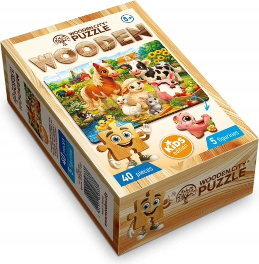 Puzzle din lemn WOODEN CITY Animăluțe de la ferma verde, 40 de piese