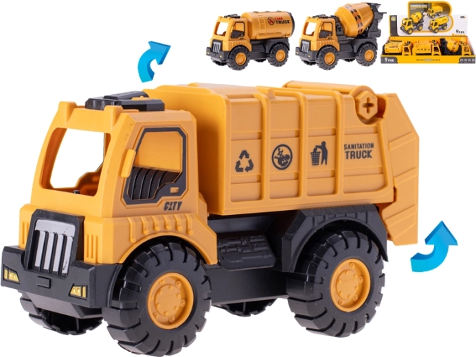 Set de vehicule de construcții cu mecanism inerțial 15 cm, plastic, 9 bucăți în display