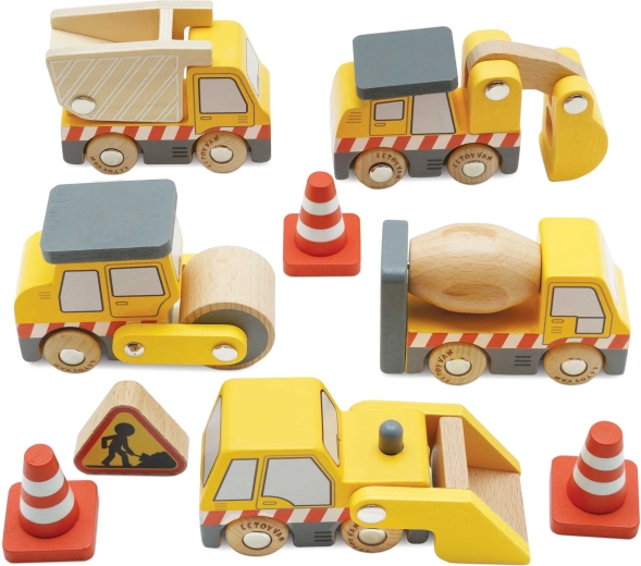 Le Toy Van set din lemn cu vehicule de construcții pentru copii