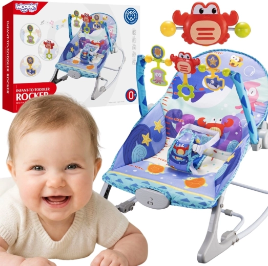 Woopie Baby șezlong balansoar și bouncer cu vibrații 2în1 – crab