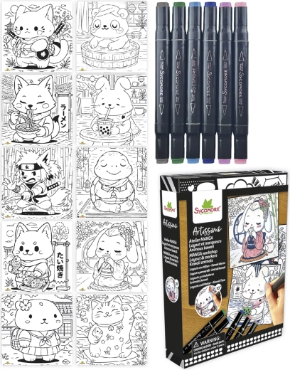 Artissimo set creativ manga kawaii animăluțe cu 5 markere cu alcool