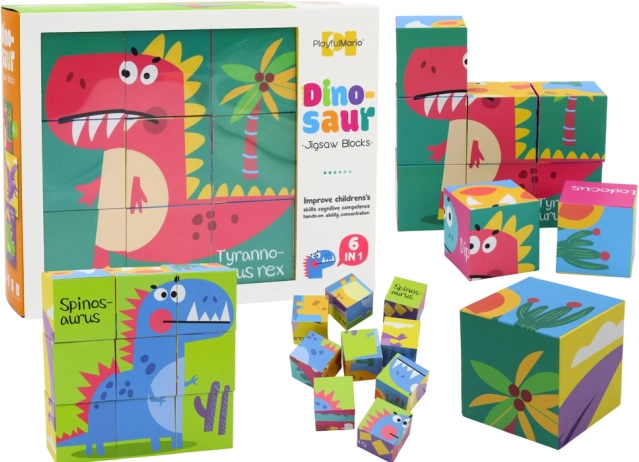 Cuburi puzzle educaționale 6în1 Lumea Dino, 9 piese