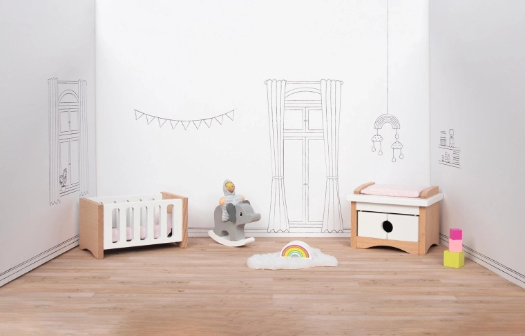 Set de mobilier pentru camera copiilor pentru casa de păpuși goki