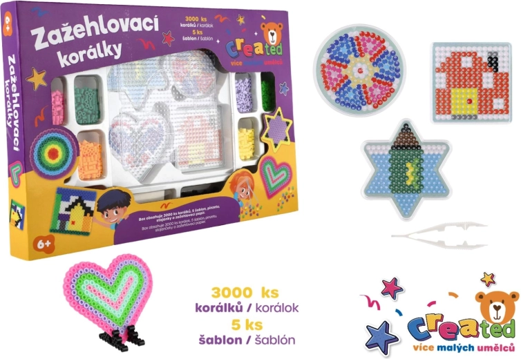 Mărgele termoadhesive Created – set creativ 3000 buc. + 4 plăci suport și accesorii