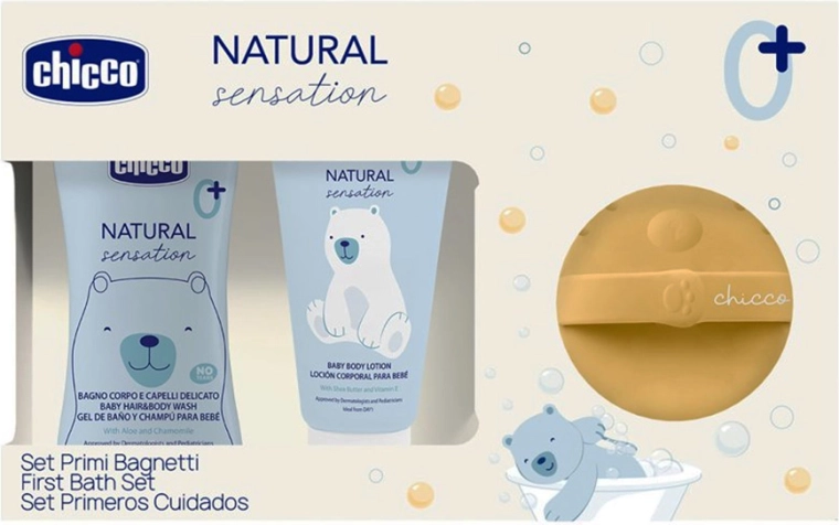 Set cadou de cosmetice Chicco Natural Sensation cu burete de spălare din silicon