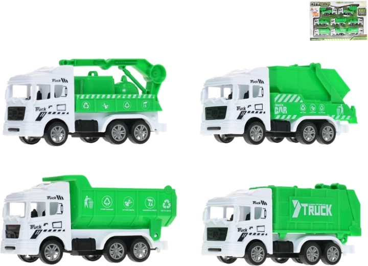 Set vehicule de curățenie 11 cm cu mecanism pull-back – 8 bucăți în cutie