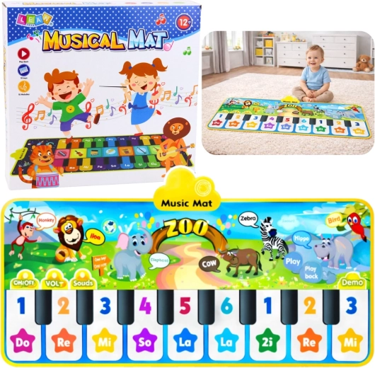 Covoraș muzical interactiv zoo – pianină pentru copii, 10 clape și 10 melodii