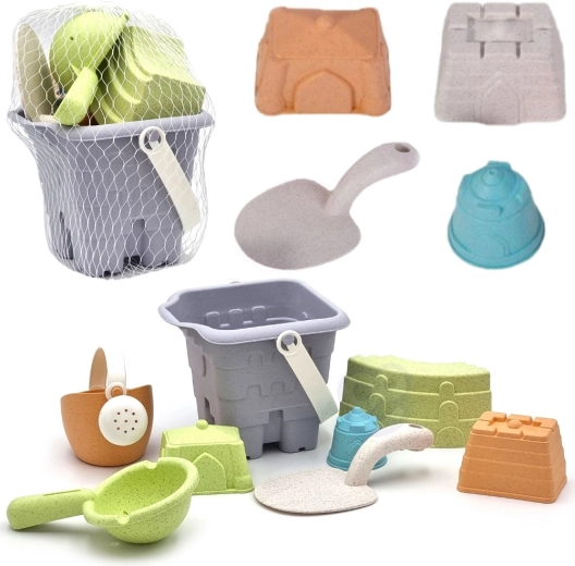 woopie green set ecologic pentru nisip în găleată, turn, 8 piese